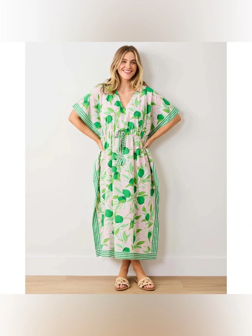 Print Fresh Lime Zest Organic Cotton Caftan OS P - Picture 2 of 15